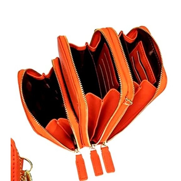 Small Crossbody Purse Cell Phone Bag Orange Purse Handbag Credit Card Slots - Picture 8 of 15